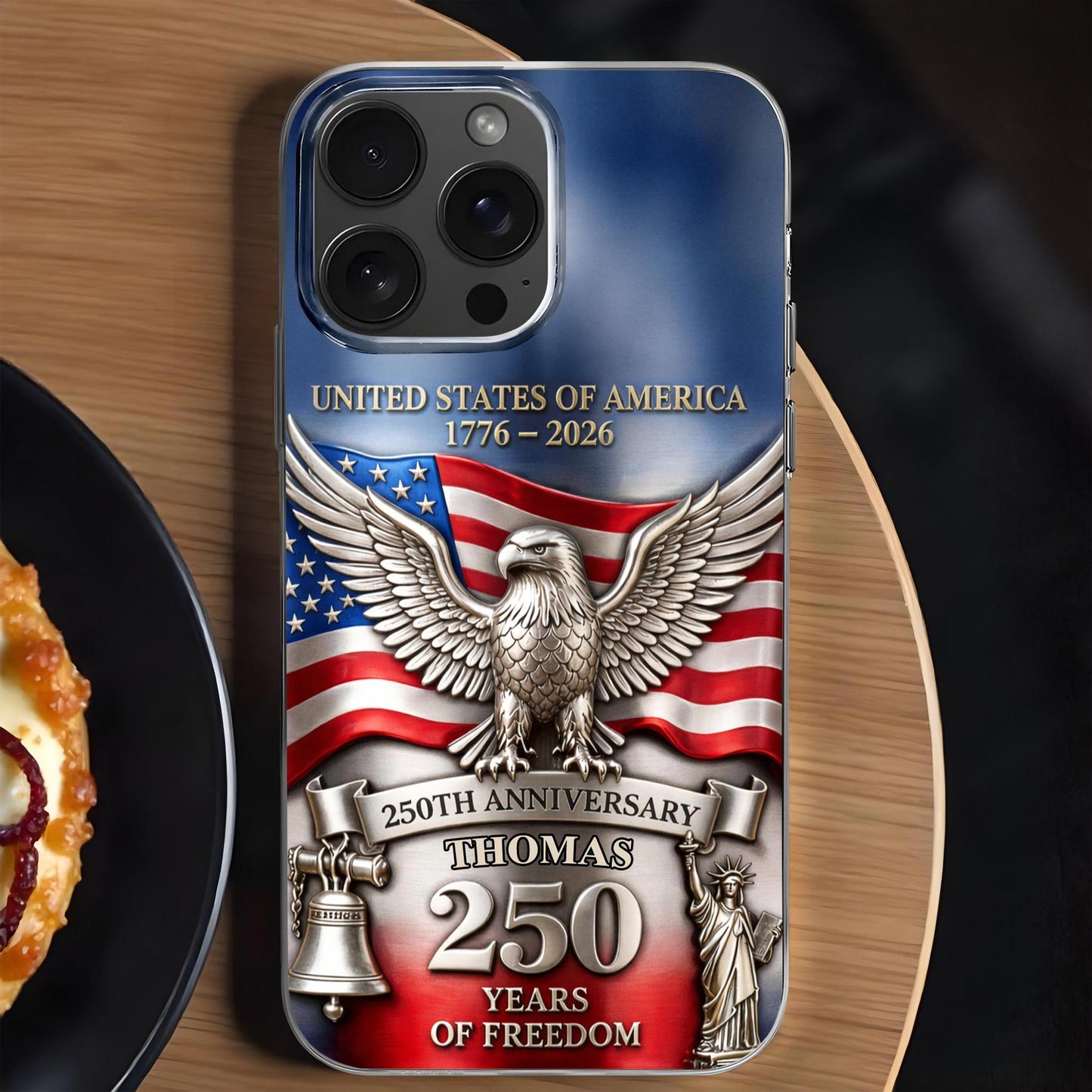 United States Of America 250th Anniversary Eagle Flag And Liberty Bell Design - Personalized Clear Phone Case - INDE064_PHC