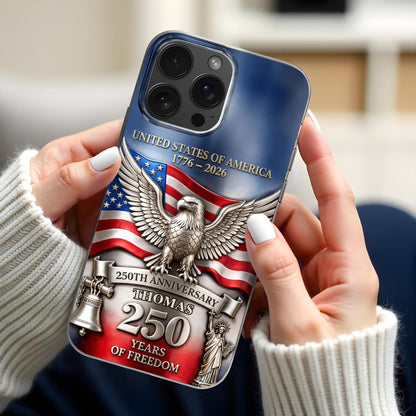 United States Of America 250th Anniversary Eagle Flag And Liberty Bell Design - Personalized Clear Phone Case - INDE064_PHC