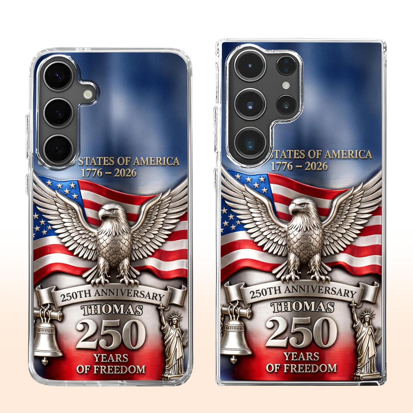United States Of America 250th Anniversary Eagle Flag And Liberty Bell Design - Personalized Clear Phone Case - INDE064_PHC
