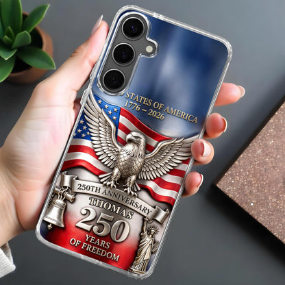 United States Of America 250th Anniversary Eagle Flag And Liberty Bell Design - Personalized Clear Phone Case - INDE064_PHC