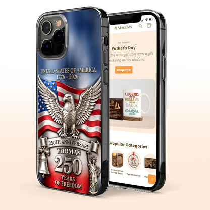 United States Of America 250th Anniversary Eagle Flag And Liberty Bell Design - Personalized Clear Phone Case - INDE064_PHC