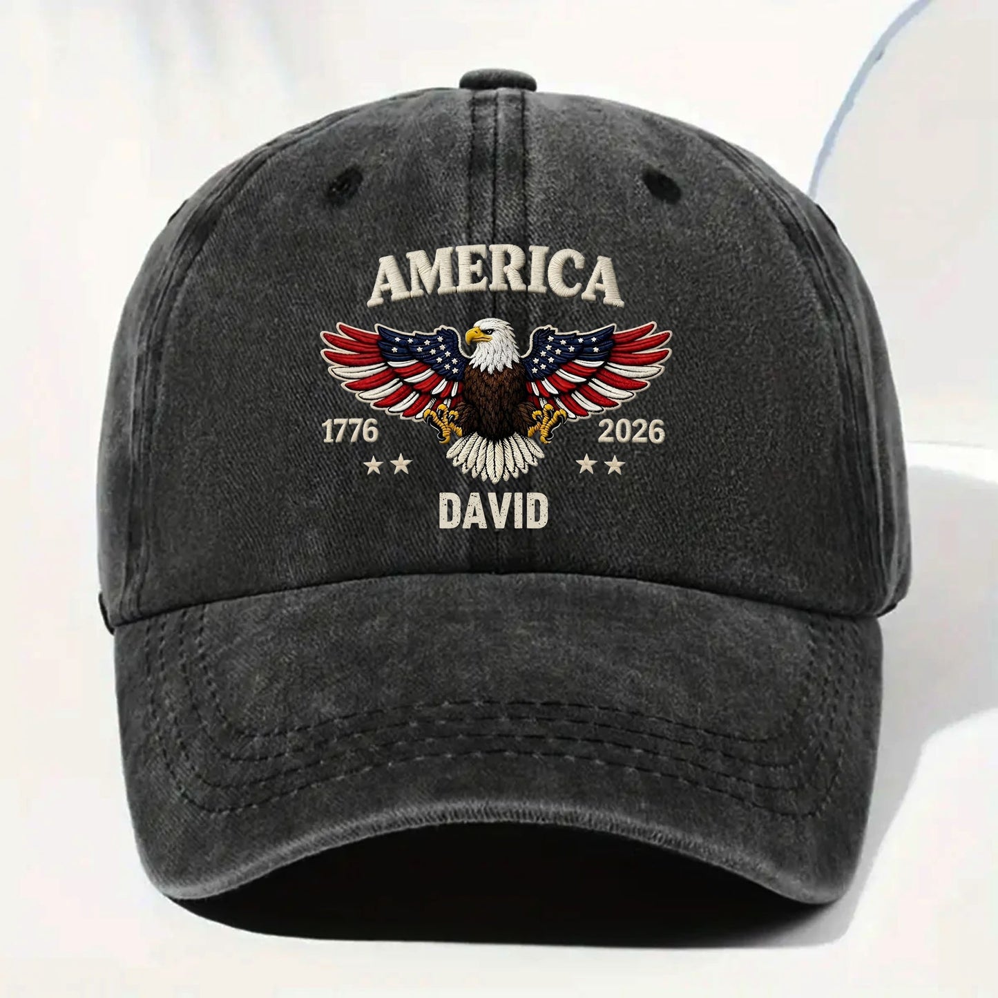 America Patriotic Bald Eagle With American Flag Wings And Stars - Personalized Custom Washed Denim Cap - INDE095_WDCAP