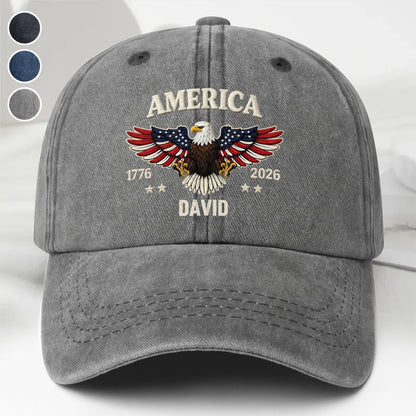 America Patriotic Bald Eagle With American Flag Wings And Stars - Personalized Custom Washed Denim Cap - INDE095_WDCAP