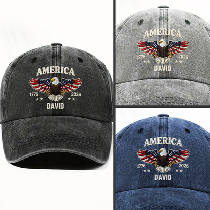 America Patriotic Bald Eagle With American Flag Wings And Stars - Personalized Custom Washed Denim Cap - INDE095_WDCAP