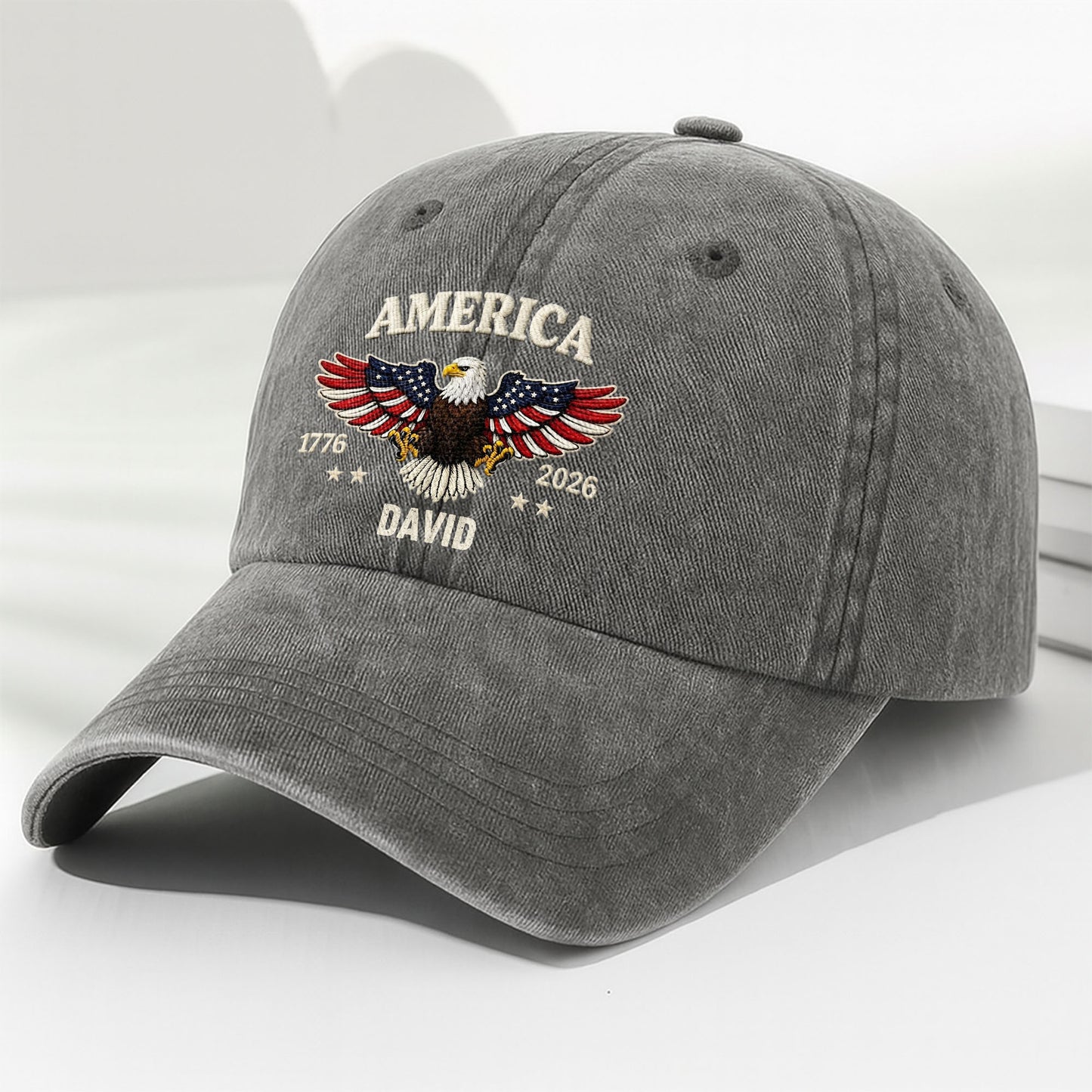 America Patriotic Bald Eagle With American Flag Wings And Stars - Personalized Custom Washed Denim Cap - INDE095_WDCAP