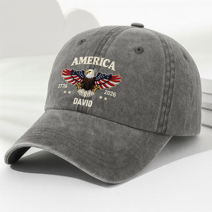 America Patriotic Bald Eagle With American Flag Wings And Stars - Personalized Custom Washed Denim Cap - INDE095_WDCAP