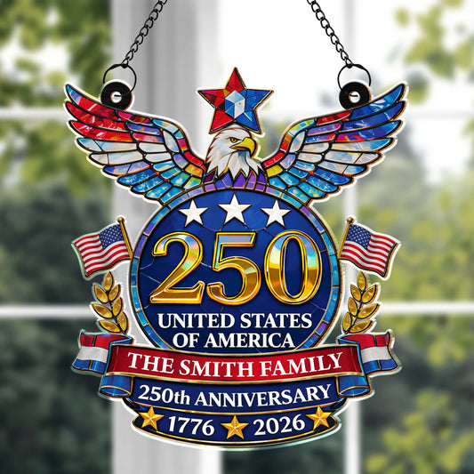 United States Of America Anniversary Eagle And American Flag - Personalized Custom Suncatcher - INDE099_CSUN