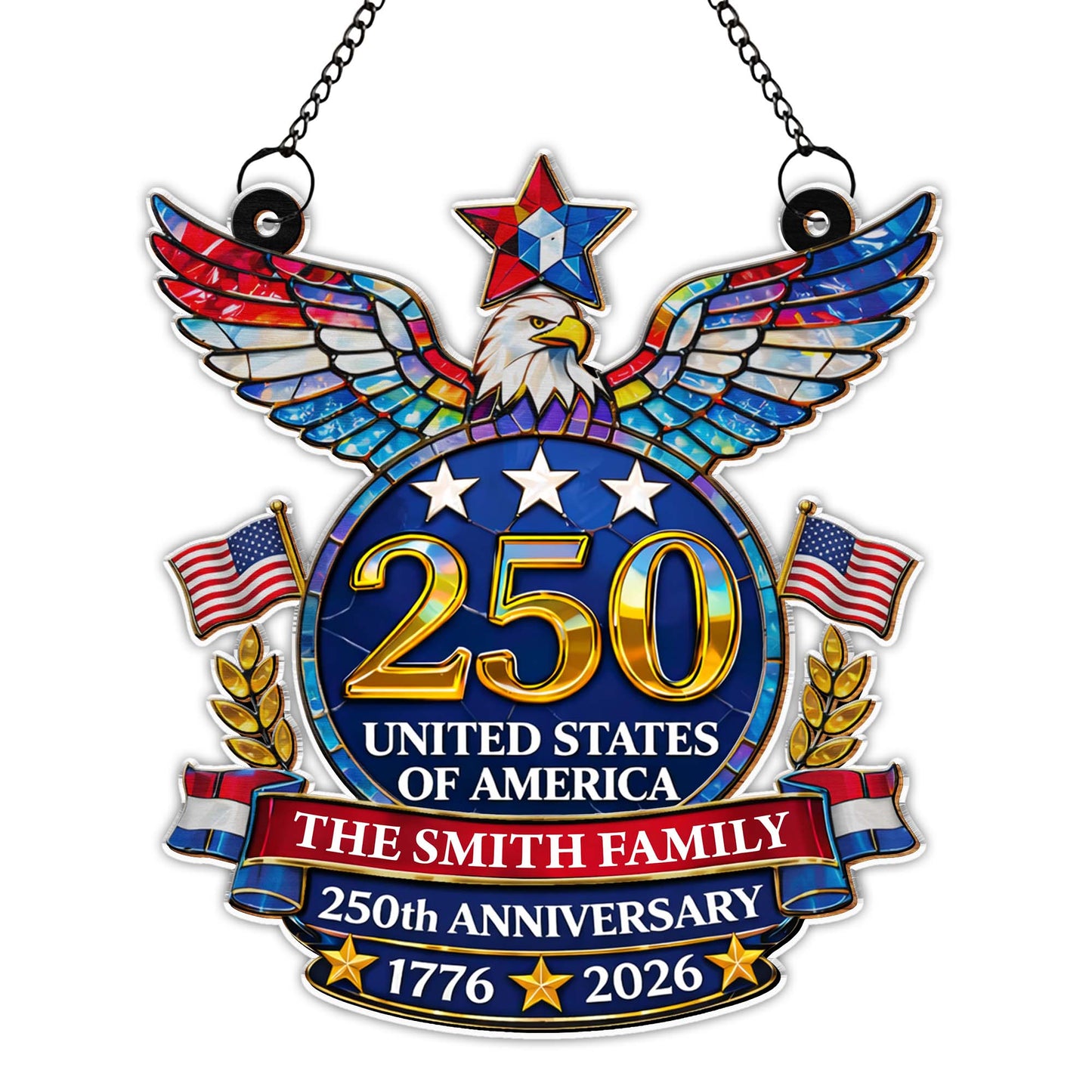 United States Of America Anniversary Eagle And American Flag - Personalized Custom Suncatcher - INDE099_CSUN
