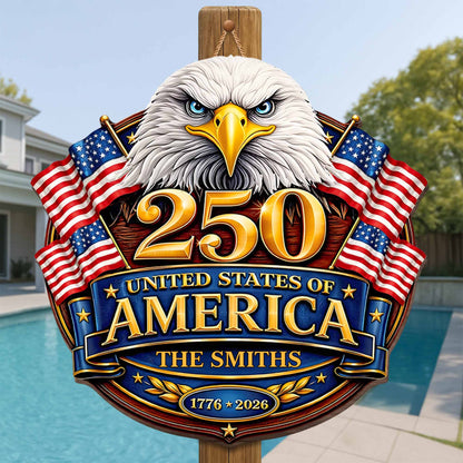 United States Of America Eagle And American Flag Patriotic Decor - Personalized Custom Shaped Wood Sign - INDE106_WSIGN