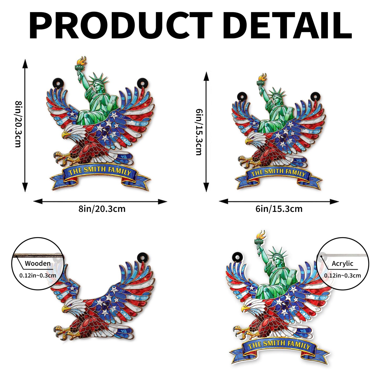 Our Family Statue Of Liberty And Patriotic Eagle With Flag Wings - Personalized Custom Suncatcher - INDE112_CSUN