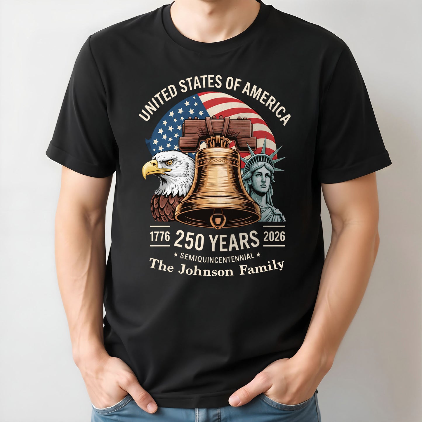 United States Of America Semiquincentennial Patriotic Liberty Bell And Eagle - Personalized Custom Unisex T-shirt, Hoodie - INDE140_BBAS