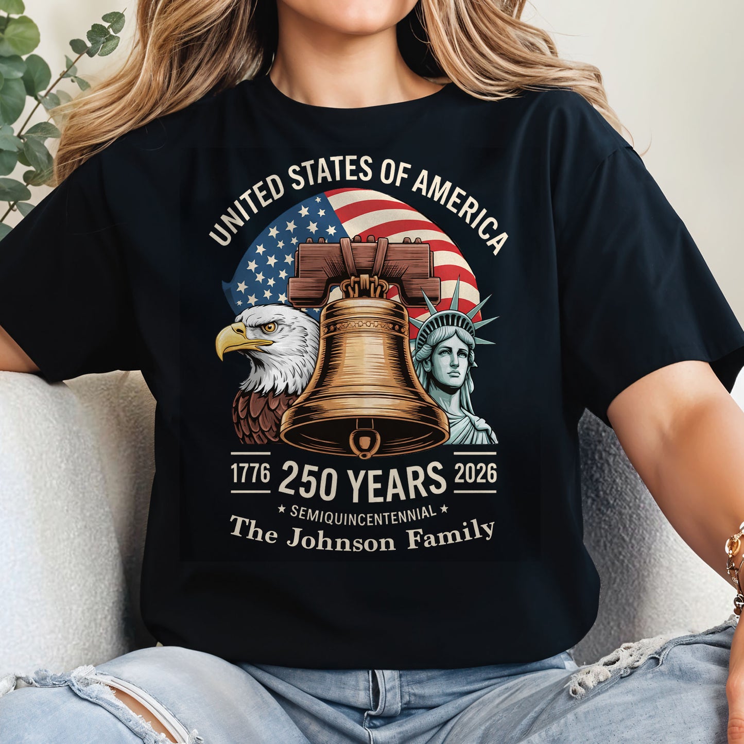 United States Of America Semiquincentennial Patriotic Liberty Bell And Eagle - Personalized Custom Unisex T-shirt, Hoodie - INDE140_BBAS