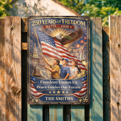 250 Years Of Freedom Unites Us With Eagle And American Flag - Personalized Metal Sign - INDE146_MSIGN