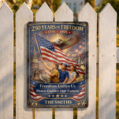 250 Years Of Freedom Unites Us With Eagle And American Flag - Personalized Metal Sign - INDE146_MSIGN