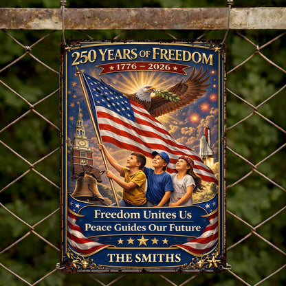 250 Years Of Freedom Unites Us With Eagle And American Flag - Personalized Metal Sign - INDE146_MSIGN