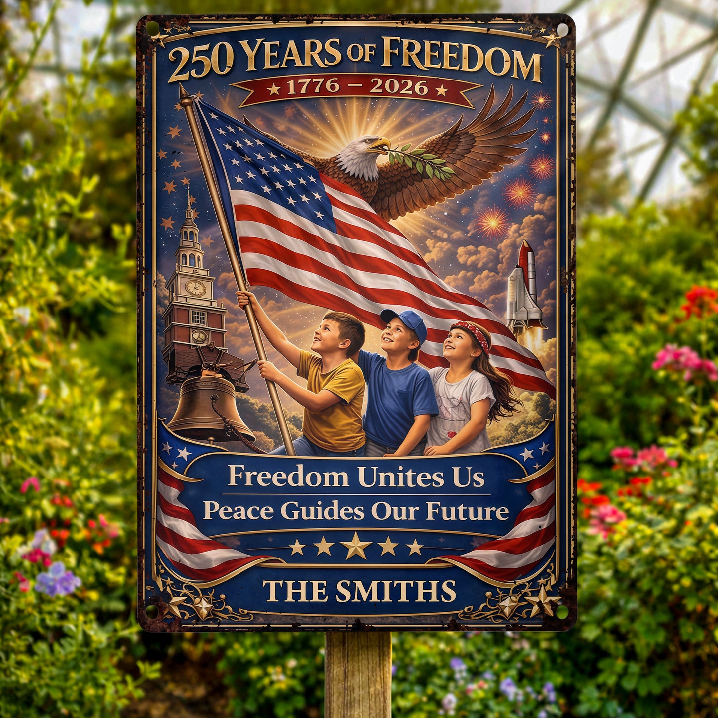 250 Years Of Freedom Unites Us With Eagle And American Flag - Personalized Metal Sign - INDE146_MSIGN