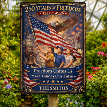 250 Years Of Freedom Unites Us With Eagle And American Flag - Personalized Metal Sign - INDE146_MSIGN
