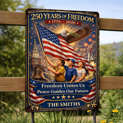 250 Years Of Freedom Unites Us With Eagle And American Flag - Personalized Metal Sign - INDE146_MSIGN