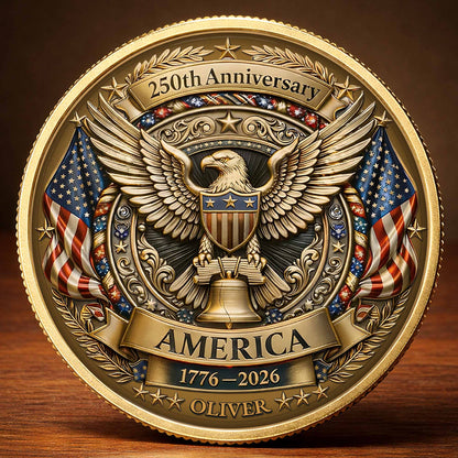 250th Anniversary America Eagle And Liberty Bell Patriotic Design - Custom Commemorative Coin - INDE158_KCOIN