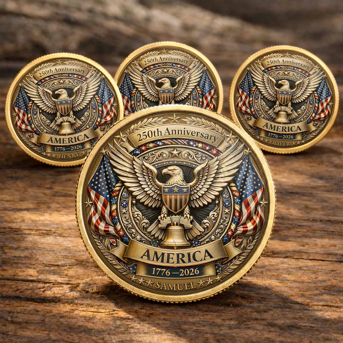 250th Anniversary America Eagle And Liberty Bell Patriotic Design - Custom Commemorative Coin - INDE158_KCOIN