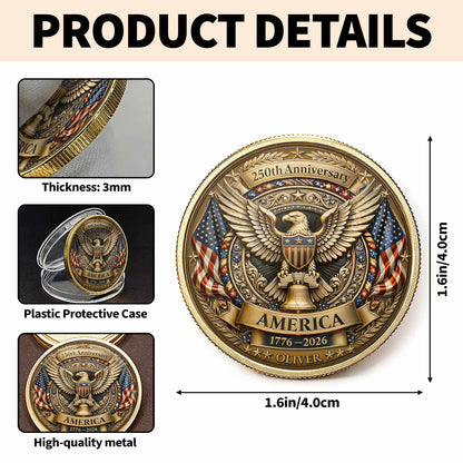 250th Anniversary America Eagle And Liberty Bell Patriotic Design - Custom Commemorative Coin - INDE158_KCOIN
