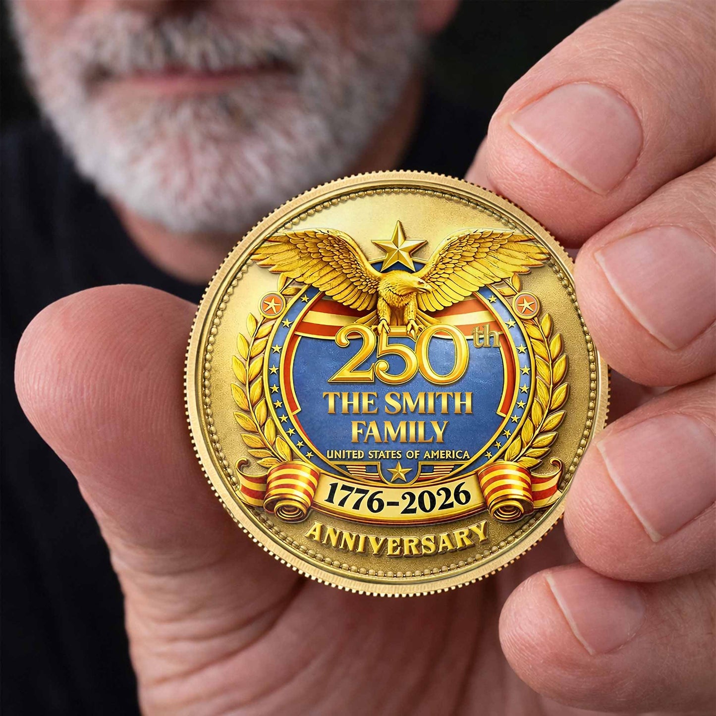 The Family United States Of America Anniversary Eagle Laurel Wreath - Custom Commemorative Coin - INDE167_KCOIN