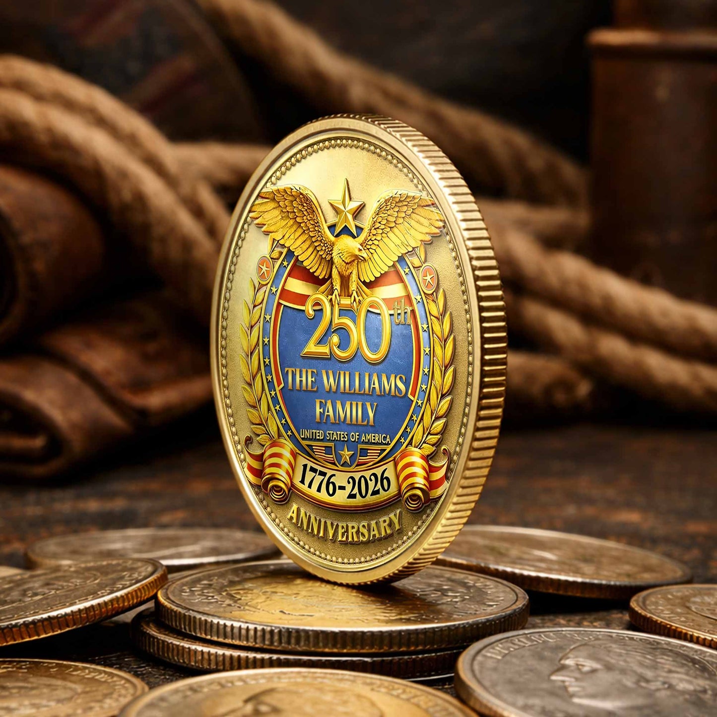 The Family United States Of America Anniversary Eagle Laurel Wreath - Custom Commemorative Coin - INDE167_KCOIN