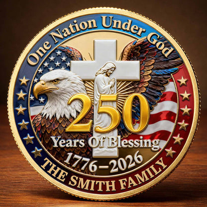 One Nation Under God Years Of Blessing Eagle Cross Family - Custom Commemorative Coin - INDE172_KCOIN