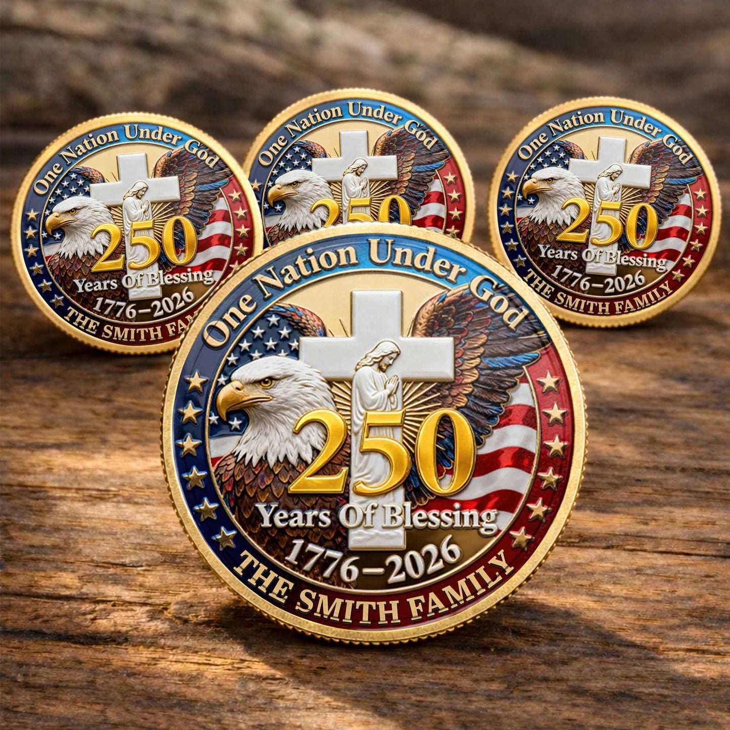 One Nation Under God Years Of Blessing Eagle Cross Family - Custom Commemorative Coin - INDE172_KCOIN