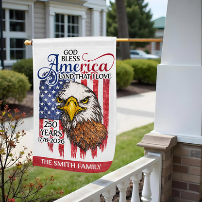 God Bless America Land That I Love Eagle Flag Anniversary Custom Family Name - Personalized Flag - INDE177_GAF