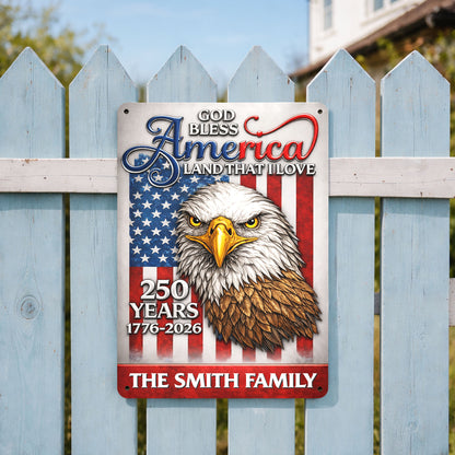 God Bless America Land That I Love Eagle Flag Family - Personalized Metal Sign - INDE182_MSIGN