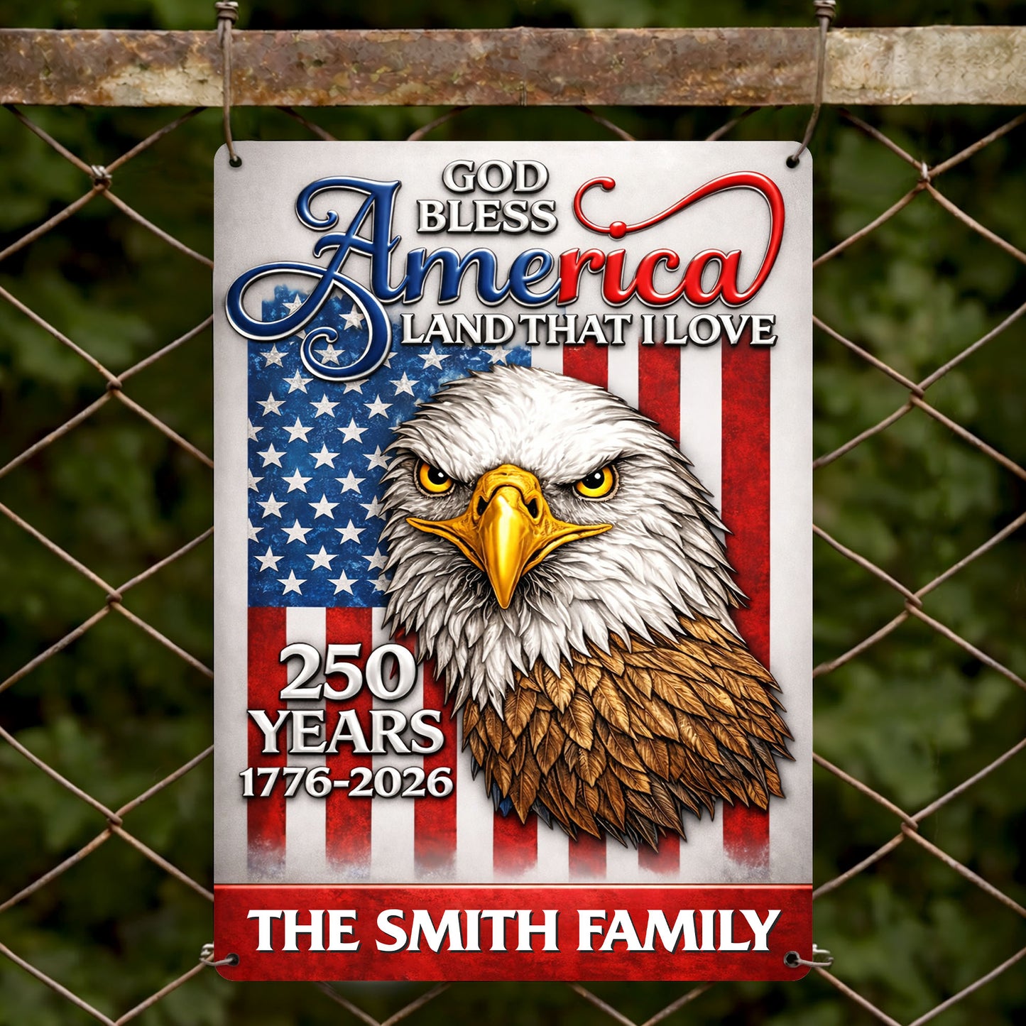 God Bless America Land That I Love Eagle Flag Family - Personalized Metal Sign - INDE182_MSIGN