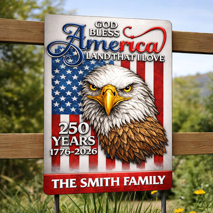 God Bless America Land That I Love Eagle Flag Family - Personalized Metal Sign - INDE182_MSIGN