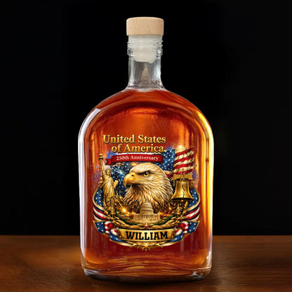United States Of America Anniversary Eagle And Liberty Bell Patriotic Design - Personalized Whiskey Bottle - INDE188_WHIBA