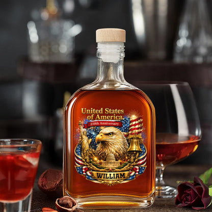 United States Of America Anniversary Eagle And Liberty Bell Patriotic Design - Personalized Whiskey Bottle - INDE188_WHIBA