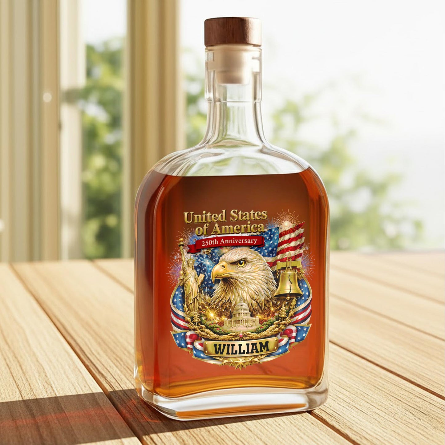 United States Of America Anniversary Eagle And Liberty Bell Patriotic Design - Personalized Whiskey Bottle - INDE188_WHIBA