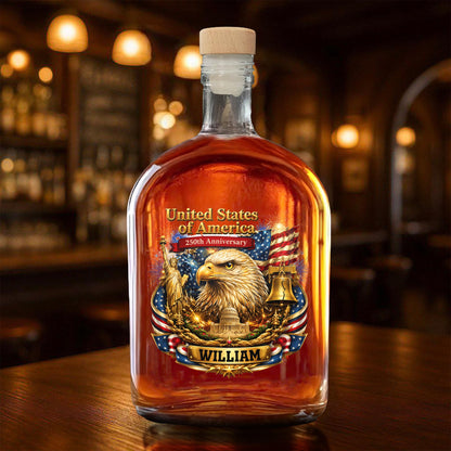 United States Of America Anniversary Eagle And Liberty Bell Patriotic Design - Personalized Whiskey Bottle - INDE188_WHIBA
