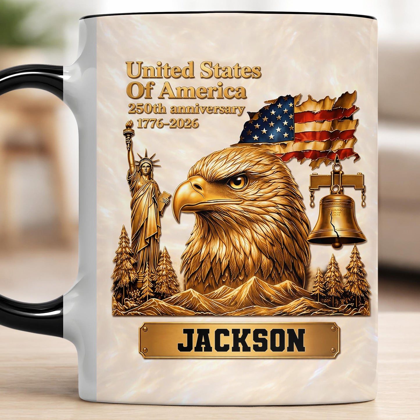 United States Of America 250th Anniversary Eagle And Liberty Bell - Personalized Custom Accent Mug - INDE233_AMUG