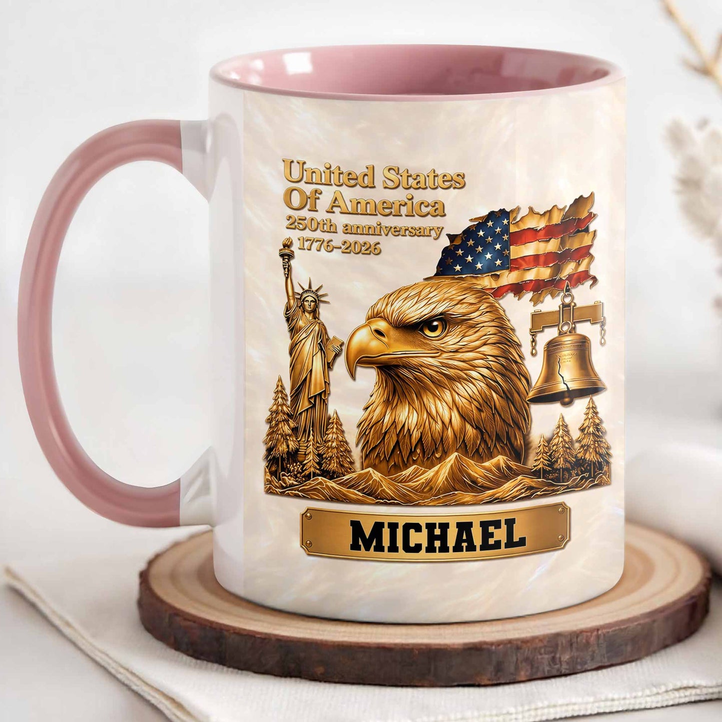 United States Of America 250th Anniversary Eagle And Liberty Bell - Personalized Custom Accent Mug - INDE233_AMUG