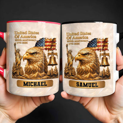 United States Of America 250th Anniversary Eagle And Liberty Bell - Personalized Custom Accent Mug - INDE233_AMUG