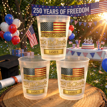 We The People Years Of Freedom American Flag Gold Banner - Personalized Frosted Cups - INDE257_FCUP