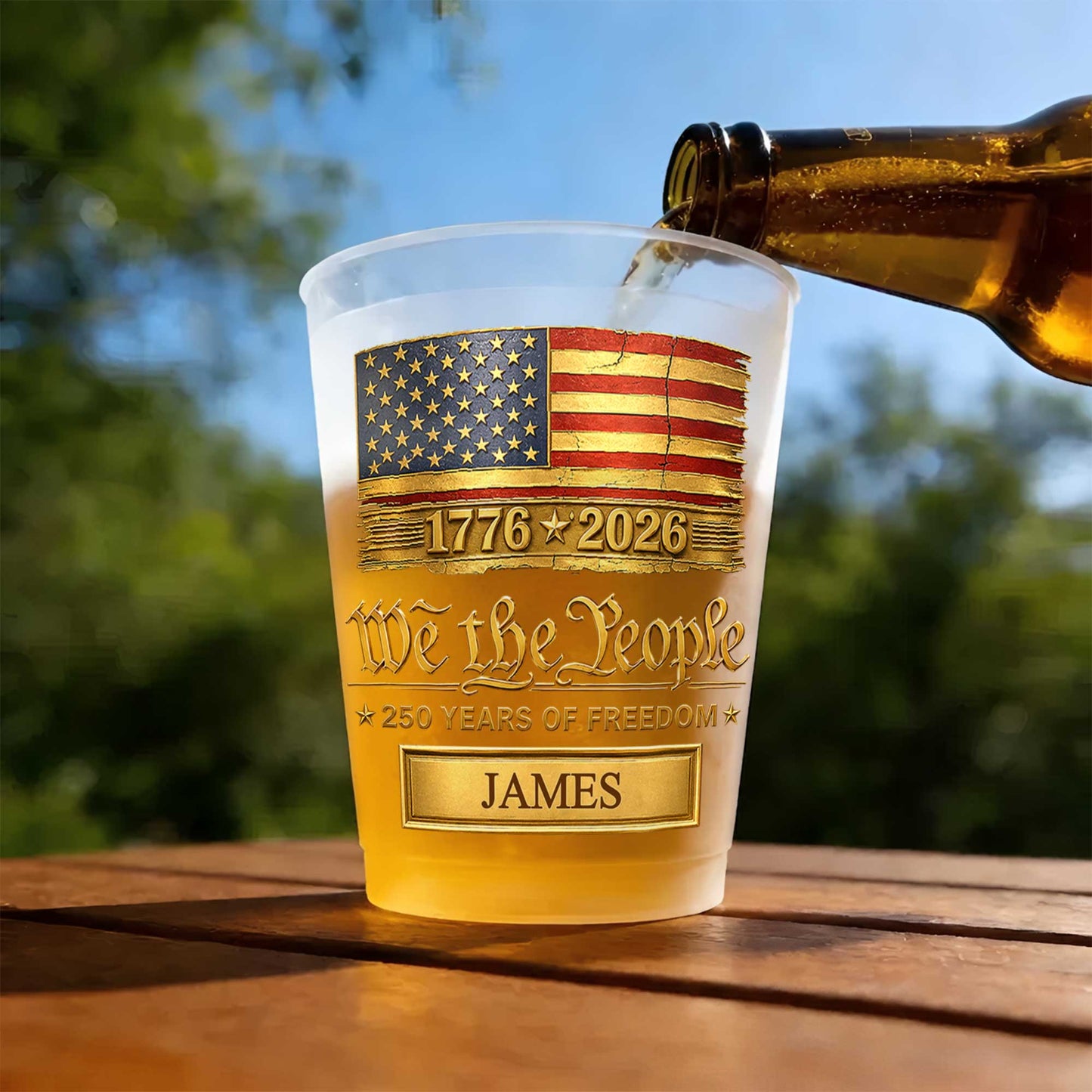 We The People Years Of Freedom American Flag Gold Banner - Personalized Frosted Cups - INDE257_FCUP