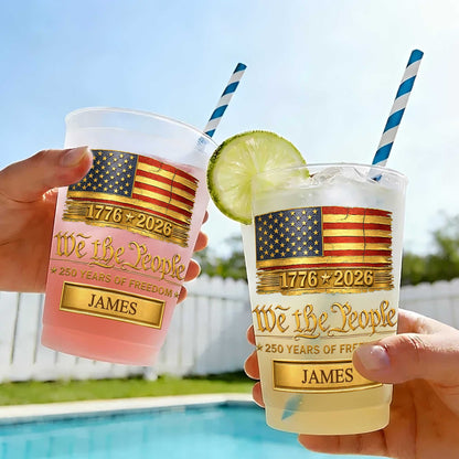 We The People Years Of Freedom American Flag Gold Banner - Personalized Frosted Cups - INDE257_FCUP