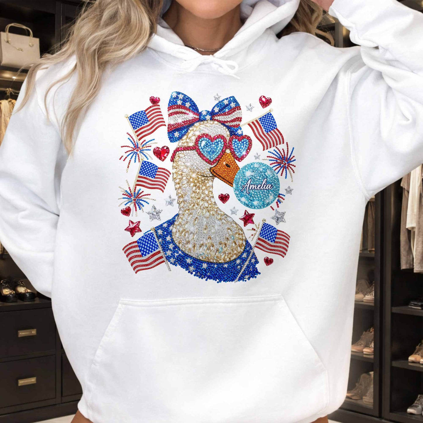 American Pride Duck Sunglasses Bow and American Flags Patriotic Design - Personalized Custom Unisex T-shirt, Hoodie - INDE267_WBAS