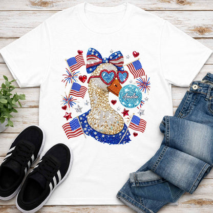 American Pride Duck Sunglasses Bow and American Flags Patriotic Design - Personalized Custom Unisex T-shirt, Hoodie - INDE267_WBAS