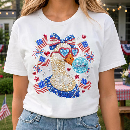 American Pride Duck Sunglasses Bow and American Flags Patriotic Design - Personalized Custom Unisex T-shirt, Hoodie - INDE267_WBAS