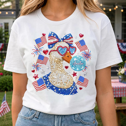 American Pride Duck Sunglasses Bow and American Flags Patriotic Design - Personalized Custom Unisex T-shirt, Hoodie - INDE267_WBAS