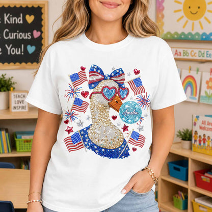 American Pride Duck Sunglasses Bow and American Flags Patriotic Design - Personalized Custom Unisex T-shirt, Hoodie - INDE267_WBAS