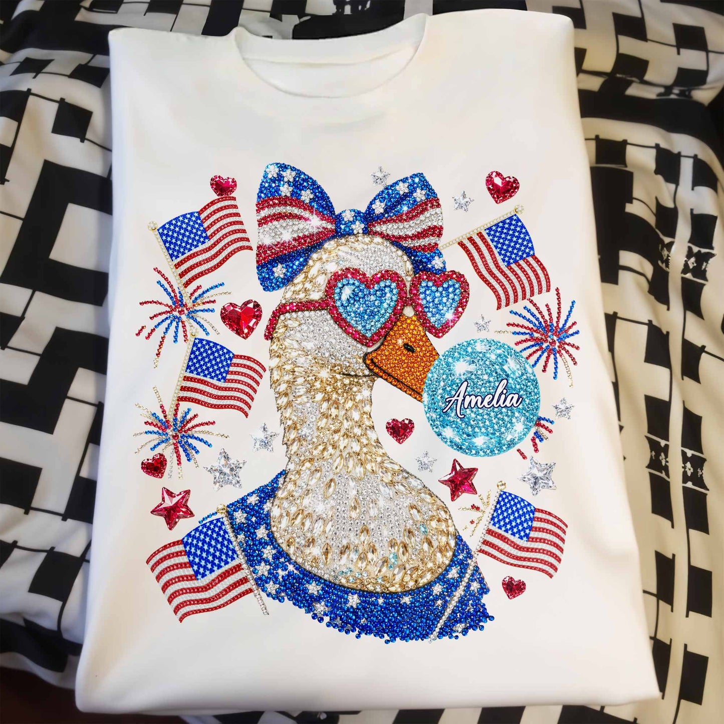 American Pride Duck Sunglasses Bow and American Flags Patriotic Design - Personalized Custom Unisex T-shirt, Hoodie - INDE267_WBAS