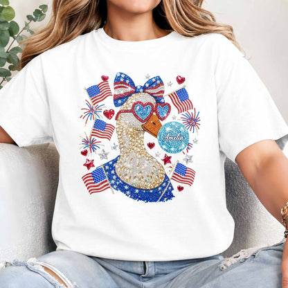 American Pride Duck Sunglasses Bow and American Flags Patriotic Design - Personalized Custom Unisex T-shirt, Hoodie - INDE267_WBAS